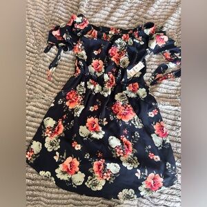 Ardene Navy Floral Dress off shoulder NWT Size Small New With Tags